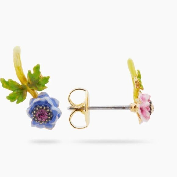 LES NEREIDES Anthropologie BLUE AND PINK flower POST EARRINGS - Picture 3 of 6